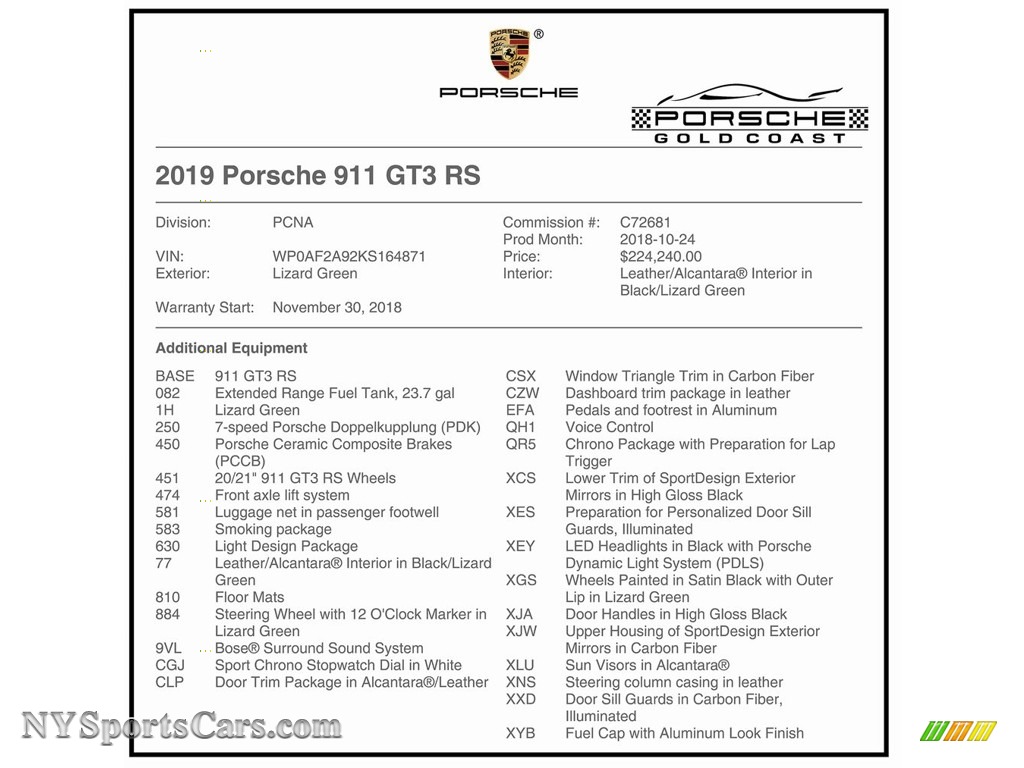 2019 911 GT3 RS - Lizard Green / Black/Lizard Green photo #40