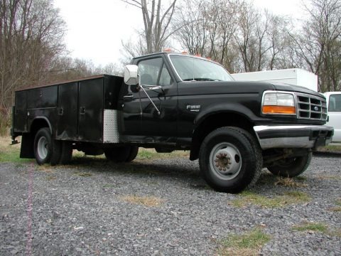 Black 1997 Ford F450 XL Regular Cab Utility Truck