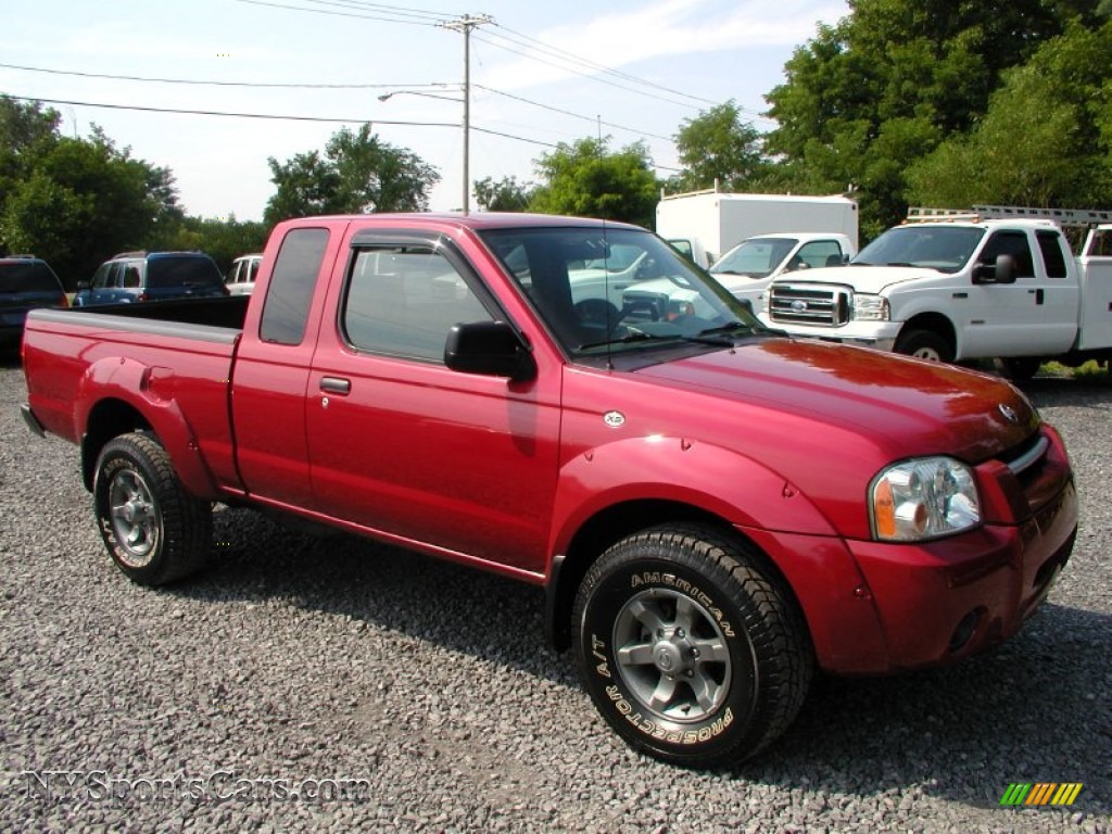 2002 Frontier XE King Cab 4x4 - Molten Lava Red Pearl / Gray photo #10